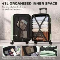 HOMCOM 56cm 41L Suitcase, Lightweight ABS Hard Shell Carry On Luggage with TSA Lock, Spinner Wheels, Telescopic Handle, Green(m-5)