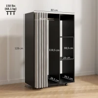 HOMCOM Armoire penderie vêtement dressing mobile 4 roulettes tringle à vêtements et étagères ouvertes 80 x 40 x 128 cm noir(m-3)