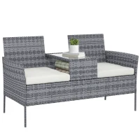 Outsunny Banc de Jardin en résine tressée 2 Places avec Table et Coussins - 135 x 64 x 81 cm - pour Balcon et Terrasse Noir(m-11)