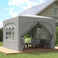Outsunny Tenda Dobrável 3x3 m com Painéis Laterais UPF50+ Tenda de Jardim com Altura Ajustável e Bolsa de Transporte Cinza Claro(m-10)