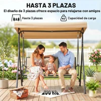 Outsunny Columpio de Jardín Exterior de 3 Plazas con Toldo Reclinable Respaldo Transpirable Marco de Acero 175x118x159 cm Beige(m-6)