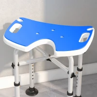 HOMCOM Sgabello da Doccia Regolabile in Altezza con Maniglione, Seduta Imbottita a U e Piedini Antiscivolo, Blu(m-9)