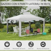 Outsunny Gazebo da Giardino 4x3 m con Zanzariera e 2 Ingressi, in Metallo e PE, Bianco e Nero(m-4)