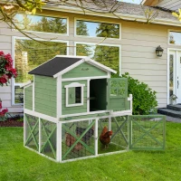 PawHut Galinheiro de Madeira Exterior Gaiola para 2 Galinhas com Grade de Arame Floreira para Cultivo Ninho Teto Asfáltico Bandeja Removível e Rampa 110x109x124cm Verde(m-10)