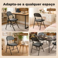 HOMCOM Conjunto de 4 Cadeiras Dobráveis com Encosto e Estrutura de Aço para Sala de Estar escritório Estúdio 45x46x78 cm Preto(m-8)