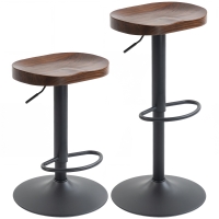 HOMCOM Tabourets de Bar Lot de 2 Réglables Pivotants Chaises de Cuisine avec Siège en Bois d'Orme Marron Foncé