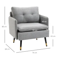 HOMCOM Butaca de Salón con Reposabrazos Asiento Acolchado y Patas de Acero Sofá Individual de Moderno 76x68x80 cm Gris(m-3)