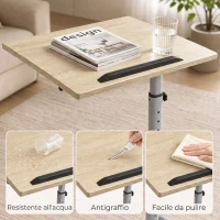 HOMCOM Tavolino Salotto ad Altezza Regolabile con 4 Ruote, in Legno e Metallo, 60x40x72-93.5 cm, Rovere(m-6)