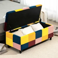 HOMCOM Storage Ottoman, Storage Bench with Wood Legs, Footstool, Footrest with Velvet Surface for Bedroom, Hallway, Living Room, 114 x 47 x 47 cm, Multicoloured(m-8)