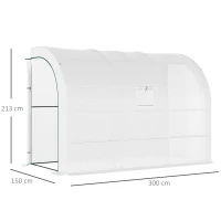Outsunny Serre de Jardin adossée avec Étagères 3 Niveaux, Petite Serre de Balcon en Bâche PE 140 g/㎡ 300 x 150 x 213 cm, blanc(m-3)