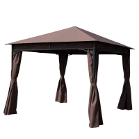 Outsunny 3 x 3(m) Garden Gazebo, Outdoor Gazebo Canopy Shelter with Curtains and Steel Frame for Lawn, Yard and Deck, Coffee(m-1)