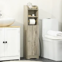 kleankin Mobile Bagno in Truciolato con 2 Ripiani e Armadietto a 2 livelli, 23x18x100cm, Grigio(m-2)