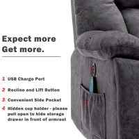 Power Lift Electric Recliner Chair with Heat and Vibration, Massage Chair with USB Ports and Side Pockets, Easy Assembly, 100x95x105 cm, Grey(m-7)