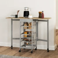HOMCOM Carrello da Cucina con 3 Cestini, Cassetto e 2 Ribalte, in Legno e Metallo, 37x37x77.5 cm, Grigio e Rovere(m-10)