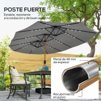 Outsunny Sombrilla Doble de Jardín 4,6x2,6 m con 48 Luces LED Base Incluida Manivela Sacos de Arena Anti-UV Gris Claro(m-7)