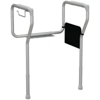 HOMCOM Barra de Seguridad para Inodoro con Asas Antideslizante Bolsillo Anchura y Altura Ajustable 55-62x47x64-74 cm Plata(m-1)