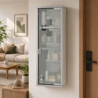 kleankin Armoire à Pharmacie 2 étagères 3 Niveaux 20L x 12l x 58H cm Porte Verre trempé Symbole Croix Acier INOX.(m-9)