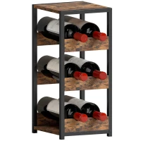 HOMCOM Suport pentru Sticle, Rafturi Ondulate, Picioare Reglabile, Maro Rustic, Negru(m-11)