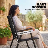 Outsunny Lot de 4 Chaises de Jardin Pliantes Structure Acier Robuste sans Montage Dossier Haut Ergonomique 58x62x97cm Noir(m-4)