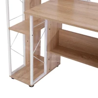 HOMCOM Computer Desk with Drawers and Bookshelf, Writing Desk for Home Office with Storage Shelves, Study Workstation, Oak(m-15)