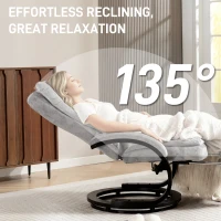 HOMCOM Swivel Recliner Chair, Velvet Manual Recliner Armchair with Retractable Footrest, Dual-Layer Cushion, High Back, C Shaped Armrests, Wooden Base for Living Room, Bedroom, Office, Grey(m-4)