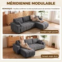 HOMCOM Canapé d'Angle Modulable 242 cm, Canapé 4 Places en L avec Méridienne Réversible, 2 Oreillers, Tissu Aspect Lin, Gris(m-4)