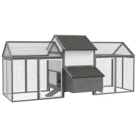 PawHut Poulailler en bois avec 2 enclos modulables et 1 niche, 1 pondoir, tiroir à déjection, 247 x 118 x 113,5 cm, gris(m-1)