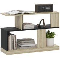 HOMCOM Table d'appoint en forme S, bout de canapé à 3 niveaux étagères de rangement, 90 x 30 x 61 cm, effet bois naturel noir(m-11)