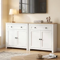 HOMCOM Sideboard Küchenschrank mit Schublade, Doppeltür, Verstellbarer Einlegeboden, für Wohnzimmer, 78,5 x 35 x 80 cm Weiß(m-9)