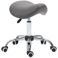 HOMCOM Cosmetic Stool 360° Rotate Height Adjustable Salon Massage Spa Chair Hydraulic Rolling Faux Leather Saddle Stool, Grey(m-10)