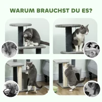 PawHut Kratzbaum 103 cm Katzenbaum mit Katzenhöhle, Plattformen, Sisal-Kratzsäulen, Plüschball für Katzen bis 5 kg, Grau(m-7)