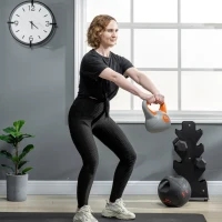 SPORTNOW Kettlebell 8kg in PU e Sabbia con Base Piatta e Impugnatura per Stacchi, Squat e Sollevamenti, 20x14x24 cm, Arancione(m-8)