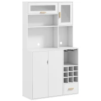 HOMCOM Mobile Dispensa con Portabottiglie, Armadietti, Ripiani e Cassetto, in Truciolato e Legno, 100x38x172 cm, Bianco(m-1)