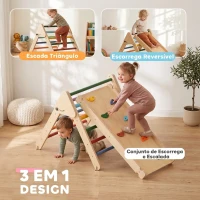 AIYAPLAY Triângulo de Escalada de Madeira 2 em 1 Escalada para Crianças de 18-48 Meses com Rampa para Deslizar ou Escalar 147x64,5x63 cm Multicor(m-4)