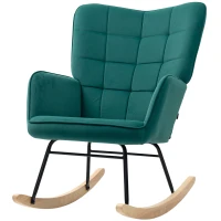 HOMCOM Fauteuil à bascule rocking chair revêtement en velous structure en acier 71 x 98 x 101 cm Vert(m-12)