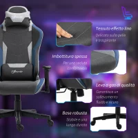 Vinsetto Sedia da Gaming Reclinabile a 150° con Funzione Dondolo, in Tessuto Effetto Lino, 66x53x128-138 cm, Grigio(m-7)