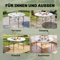 Outsunny Table ronde de jardin pliante Ø122 cm peut accueillir 6 personnes pour évènement, structure métal, plateau HDPE(m-7)
