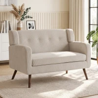 HOMCOM Canapea 2 locuri 118 cm cu aspect corduroy, capitonaj cu nasturi, canapea tapițată modernă și confortabilă cu picioare din lemn pentru spații mici(m-2)