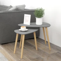 HOMCOM Juego de 2 Mesas Auxiliares Mesas Nido con Patas de Madera 59,5x39,5x45 cm y 44,5x28,5x40 cm Gris y Natural(m-2)