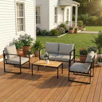 Outsunny Outdoor Garden Furniture Set, 4 Piece Patio Furniture with Slatted Table, Indoor Outdoor Balcony Patio Conservatory Set(m-10)