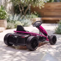 HOMCOM 24 V Elektrisch Go-Kart voor Kinderen tot 13 km/u Gokart met Driftfunctie, Drift-Kart met 2 Motoren voor 8–12 Jaar Roze(m-12)