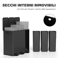 HOMCOM Bidone Immondizia a 3 Sezioni da 20L con Chiusura Silenziosa, in Acciaio Inox e PP, 61.9x36.6x56.7 cm, Nero(m-7)