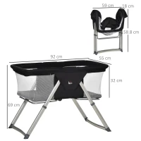 HOMCOM Culla da Campeggio 2 in 1 Pieghevole con Lettino a Dondolo e Zanzariera Età 0-6 Mesi, 59x55x67-69 cm, Nero(m-3)