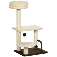 PawHut Albero Tiragraffi per Gatti con Palo in Sisal, Posatoio e Palline da Gioco, in Truciolato e Peluche, 44x38x81 cm(m-1)