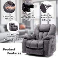 Power Lift Electric Recliner Chair with Heat and Vibration, Massage Chair with USB Ports and Side Pockets, Easy Assembly, 100x95x105 cm, Grey(m-4)