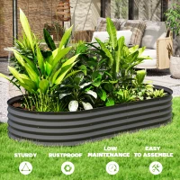 Outsunny Set of Two 181 x 93cm Steel Planters - Dark Grey(m-8)