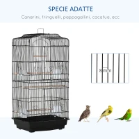 PawHut Gabbia per Uccelli in Metallo e Plastica con Trespoli, Altalena e Ciotole, 46.5x35.5x92 cm, Nero(m-7)