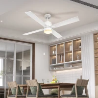 HOMCOM Ceiling Fan with LED Light, Flush Mount Ceiling Fan Lights with Reversible Blades, Pull-chain, White and Natural Tone(m-10)