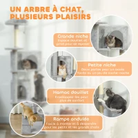PawHut Arbre à chat tour de jeux pour chat, platesformes, niches, lit, hamac, échelle et griffoirs en sisal 56x56x180cm gris(m-4)