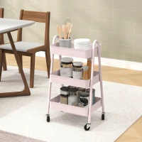 HOMCOM Three-Tier Storage Trolley - Pink(m-10)